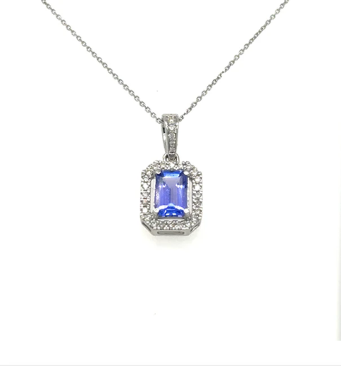 14KT WHITE GOLD TANZANITE PENDANT WITH DIAMONDS