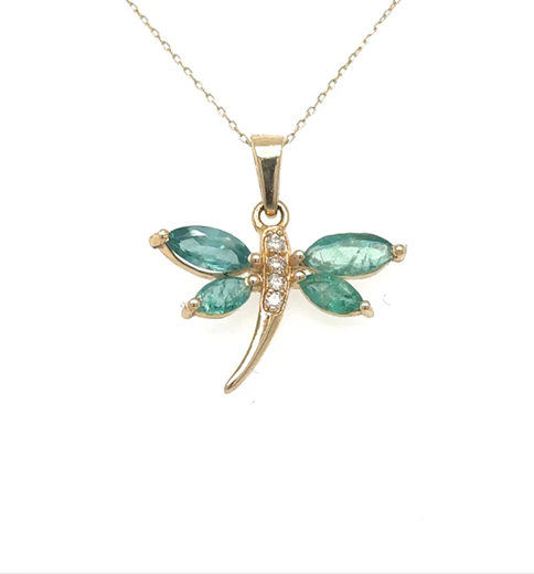 DRAGONFLY EMERALD PENDANT WITH DIAMONDS