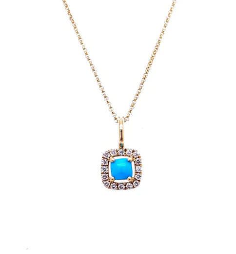 14KT GOLD TURQUOISE CUSHION PENDANT 4MM