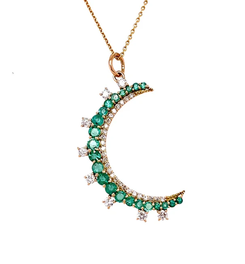 14KT YELLOW GOLD EMERALD MOON PENDANT WITH DIAMOND