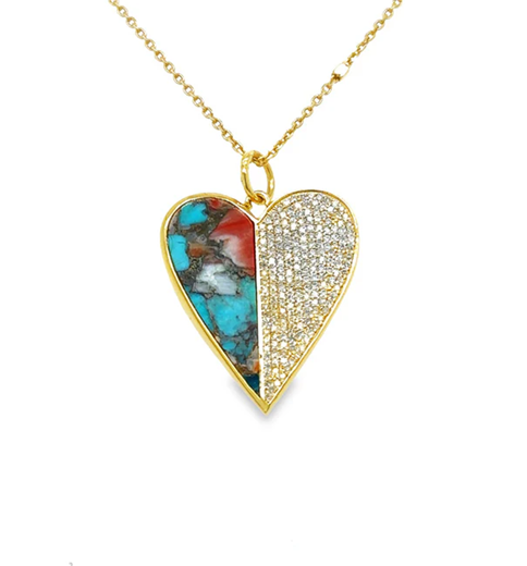 14KT YELLOW GOLD OYSTER HEART PENDANT WITH DIAMONDS