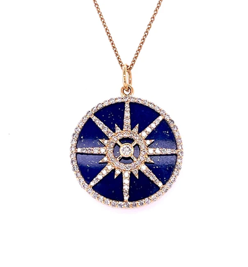 14KT YELLOW GOLD LAPIS PENDANT WITH DIAMONDS