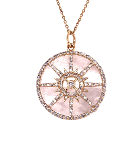 14KT YELLOW GOLD RAINBOW MOONSTONE PENDANT WITH DIAMOND