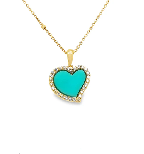 14KT YELLOW GOLD TURQUOISE PENDANT WITH DIAMONDS