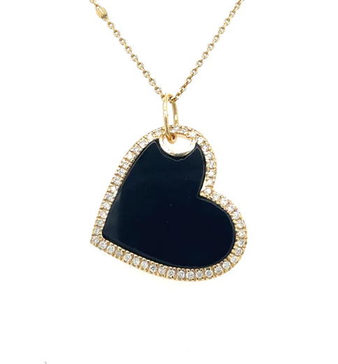 14KT YELLOW GOLD BLACK ONYX HEART PENDANT WITH DIAMONDS