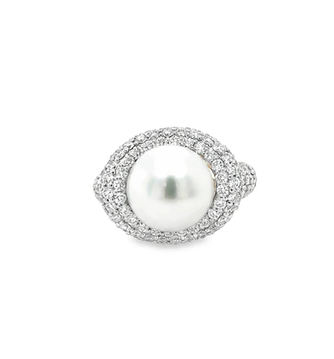 14KT YELLOW GOLD FRESH WATER PEARL AND DIAMOND RING