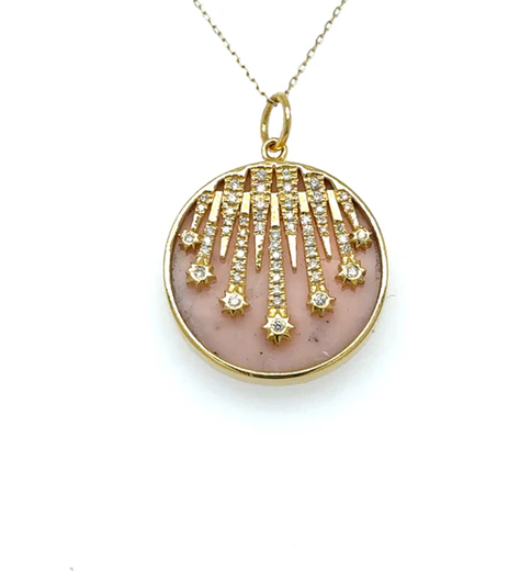 14KT YELLOW GOLD PINK OPAL STAR PENDANT WITH DIAMONDS