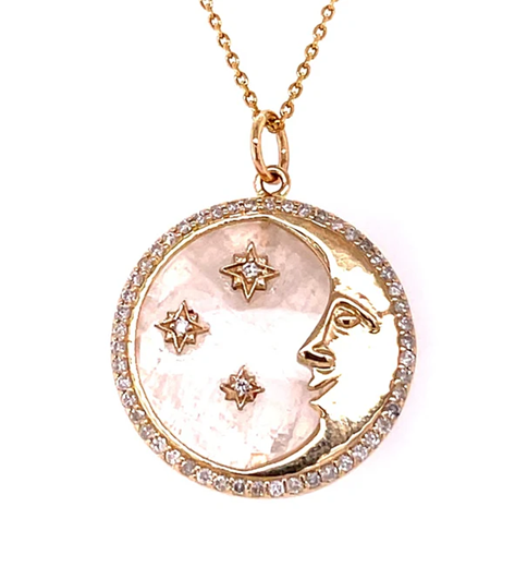 14KT YELLOW GOLD RAINBOW STAR MOON PENDANT WITH DIAMONDS
