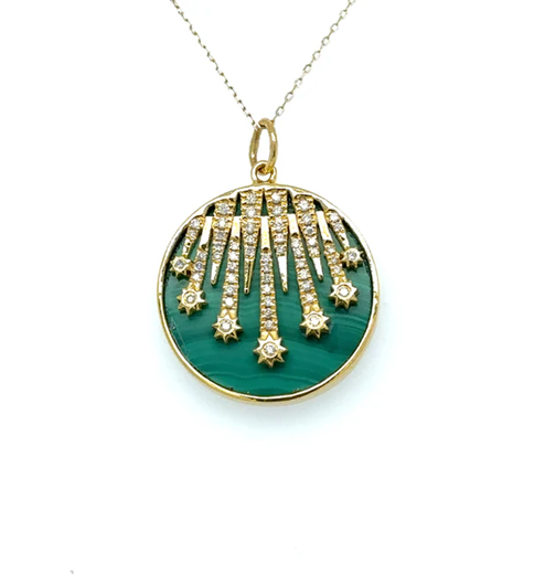 14KT YELLOW GOLD MALACHITE STAR PENDANT WITH DIAMONDS