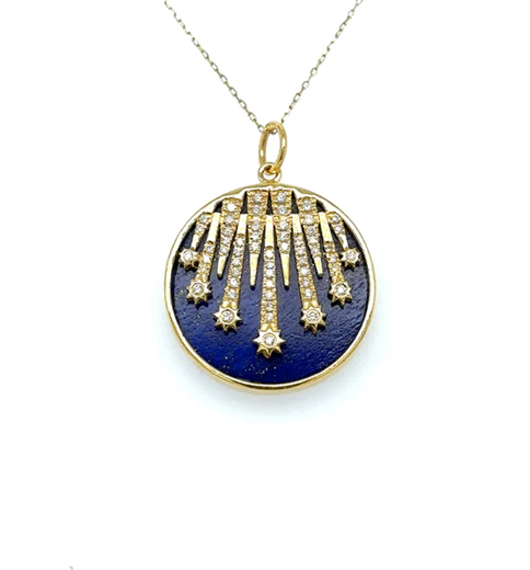 14KT YELLOW GOLD LAPIS STAR PENDANT WITH DIAMONDS