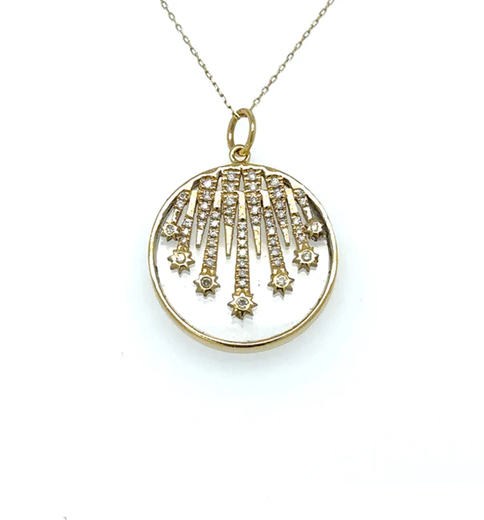 14KT YELLOW GOLD CLEAR QUARTZ STAR PENDANT WITH DIAMONDS