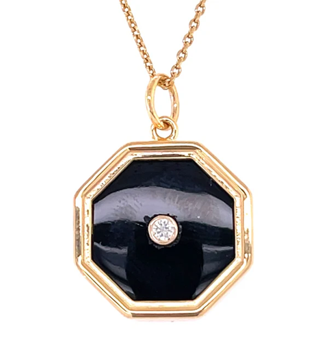 14KT YELLOW GOLD BLACK ONYX PENDANT WITH DIAMONDS
