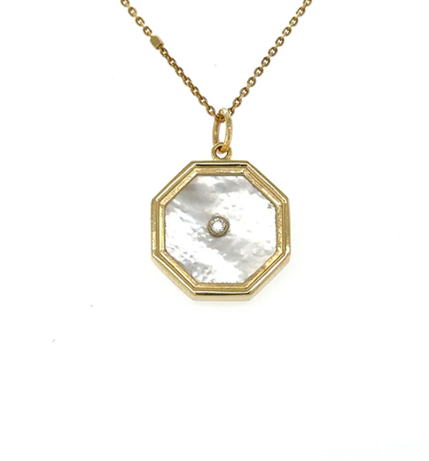 14KT YELLOW GOLD MOTHER OF PEARL PENDANT WITH DIAMONDS