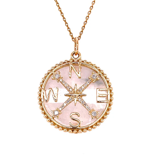 14KT YELLOW GOLD RAINBOW MOONSTONE COMPASS PENDANT WITH DIAMONDS