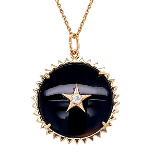 14KT YELLOW GOLD BLACK ONYX STAR PENDANT WITH DIAMONDS