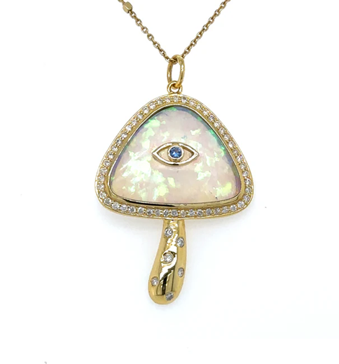 14KT YELLOW GOLD OPAL MUSHROOM PENDANT WITH DIAMONDS