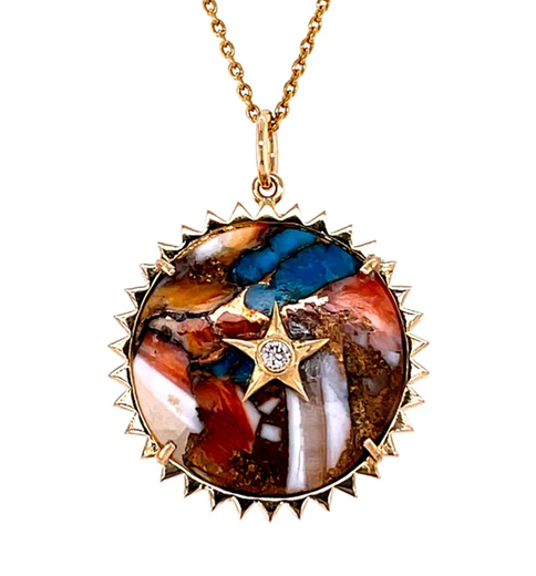 14KT YELLOW GOLD OYSTER TURQUOISE STAR PENDANT WITH DIAMONDS