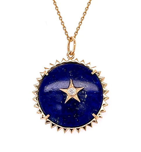 14KT YELLOW GOLD LAPIS STAR PENDANT WITH DIAMONDS