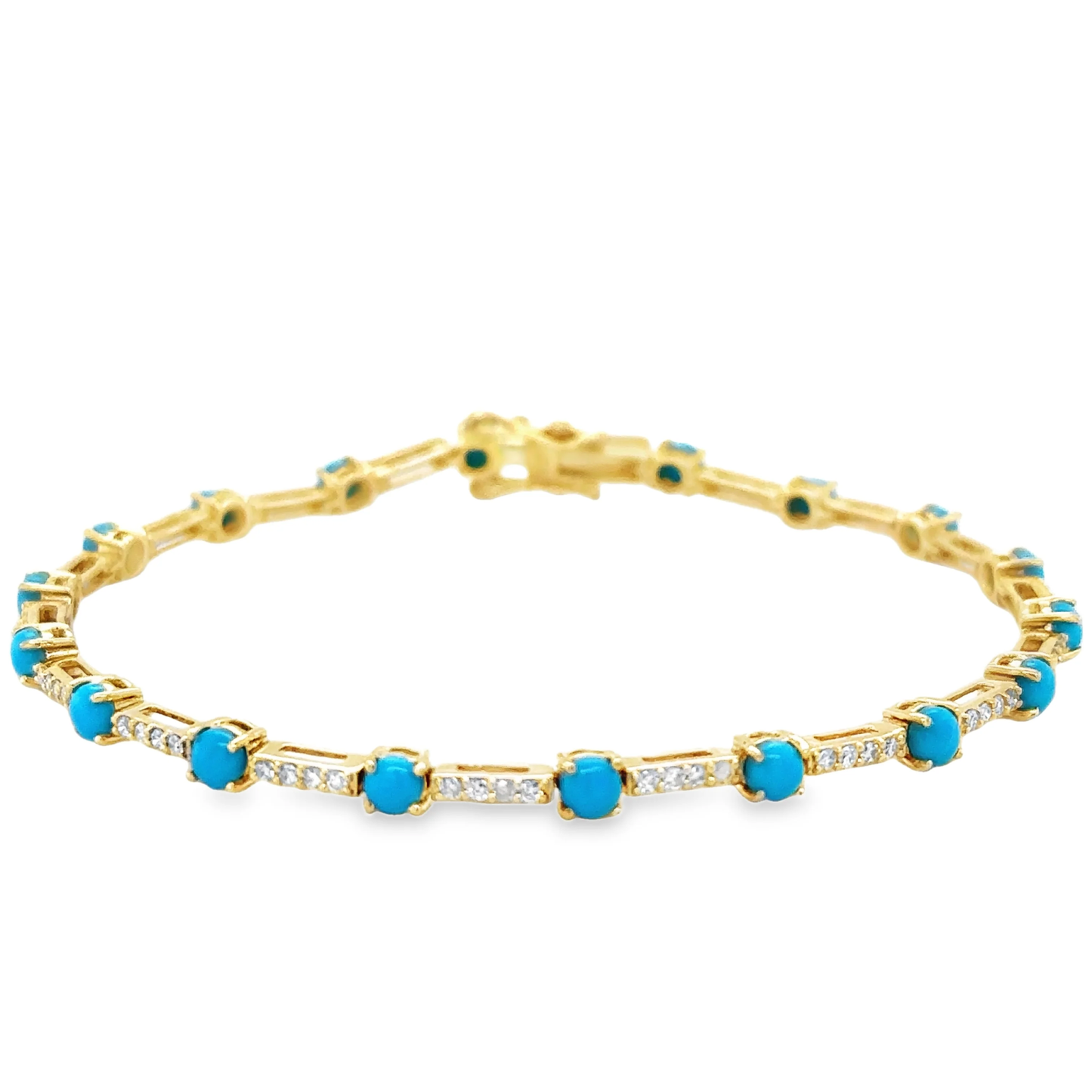 14KT YELLOW GOLD TURQUOISE AND DIAMONDS BRACELET 7"