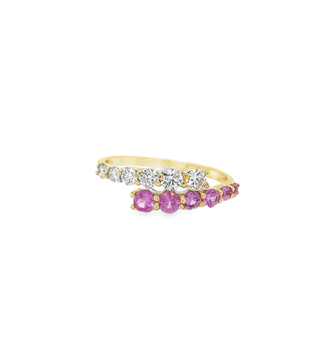 14KT YELLOW GOLD PINK SAPPHIRE AND DIAMONDS RING