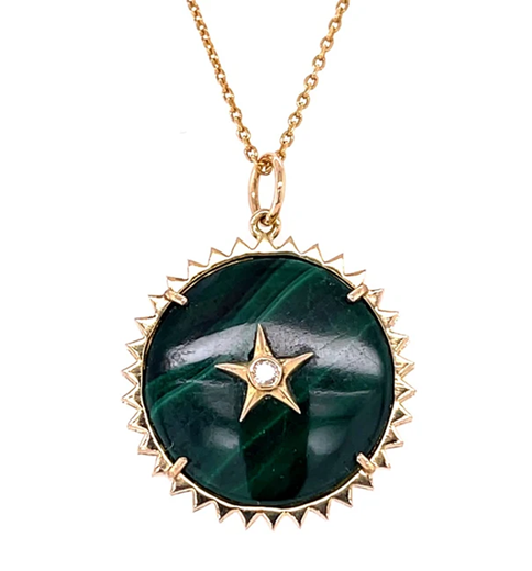 14KT YELLOW GOLD MALACHITE STAR PENDANT WITH DIAMONDS
