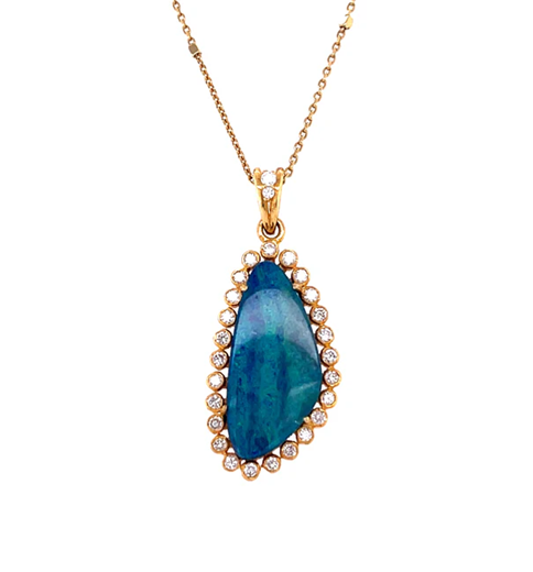 18KT YELLOW GOLD OPAL DOUPLET WITH DIAMONDS PENDANT