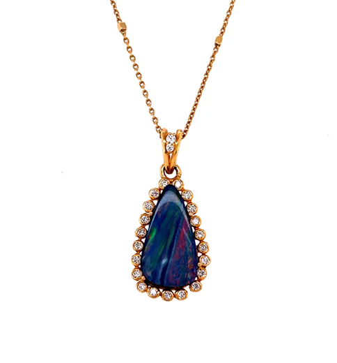 18KT YELLOW GOLD OPAL DOUPLET WITH DIAMONDS PENDANT