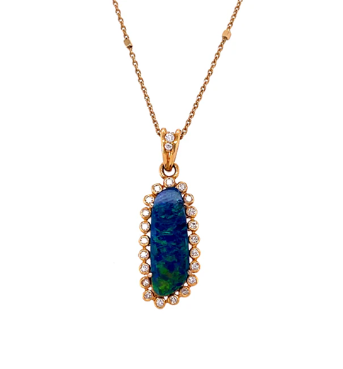 18KT YELLOW GOLD OPAL DOUPLET WITH DIAMONDS PENDANT