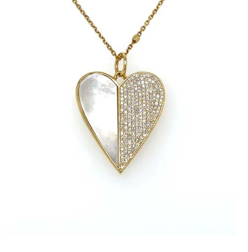 14KT YELLOW GOLD MOTHER OF PEARL HEART PENDANT WITH DIAMONDS