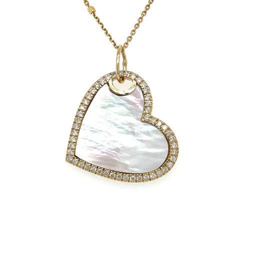 14KT YELLOW GOLD MOTHER OF PEARL HEART PENDANT WITH DIAMONDS