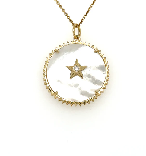 14KT YELLOW GOLD MOTHER OF PEARL STAR PENDANT WITH DIAMONDS