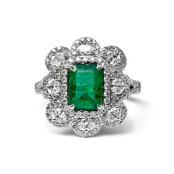18KT WHITE GOLD EMERALD AND DIAMONDS RING