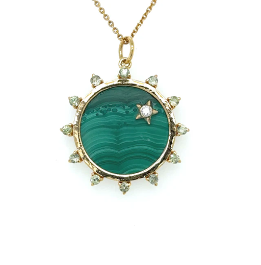 14KT YELLOW GOLD MALACHITE PENDANT WITH DIAMOND