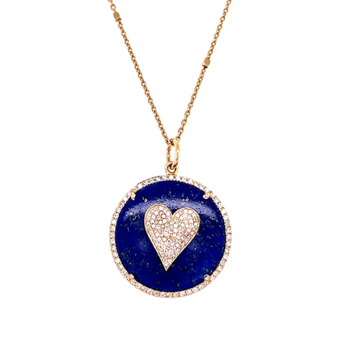 14KT YELLOW GOLD LAPIS HEART PENDANT WITH DIAMONDS