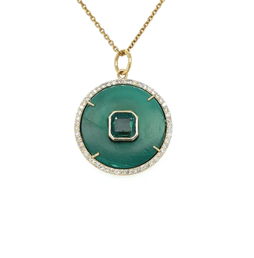 14KT YELLOW GOLD MALACHITE PENDANT WITH DIAMONDS