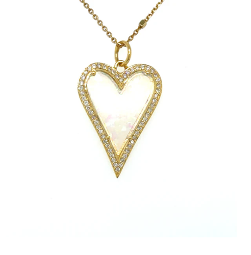 14KT YELLOW GOLD OPAL HEART PENDANT WITH DIAMONDS