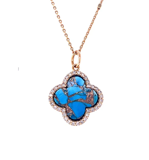 14KT YELLOW GOLD MOHAVE TURQUOISE PENDANT WITH DIAMONDS