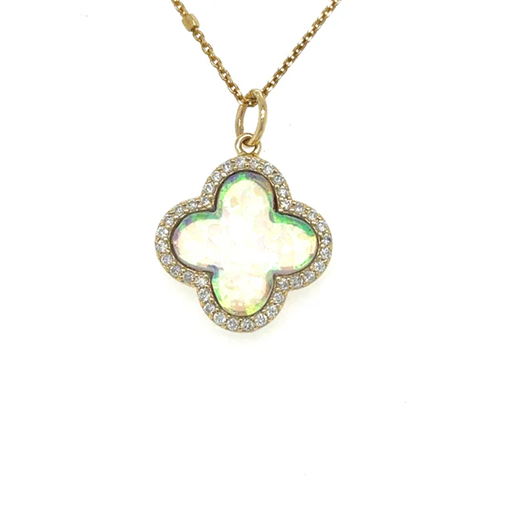 14KT YELLOW GOLD OPAL CLOVER PENDANT WITH DIAMONDS