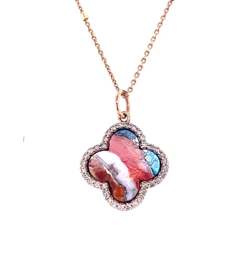 14KT YELLOW GOLD OYSTER TURQUOISE PENDANT WITH DIAMONDS