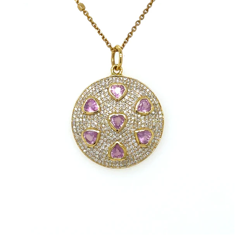 14KT YELLOW GOLD PINK SAPPHIRE PENDANT WITH DIAMONDS