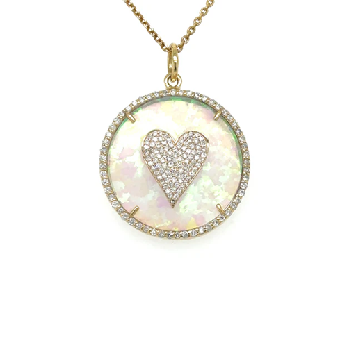 14KT YELLOW GOLD OPAL HEART PENDANT WITH DIAMONDS