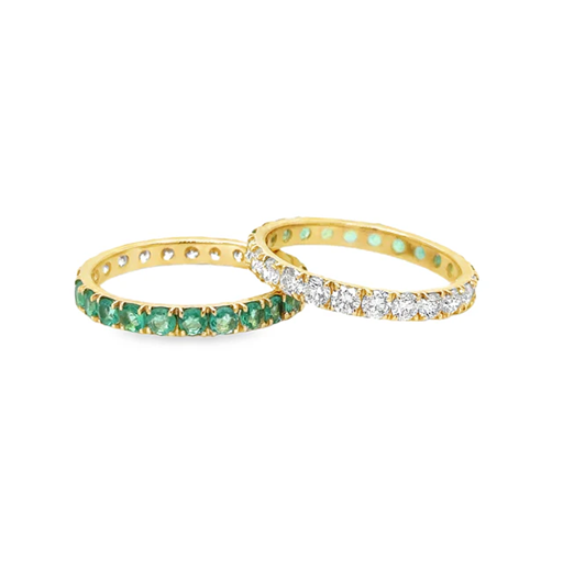 14KT YELLOW GOLD EMERALD AND DIAMOND ETERNAL RING