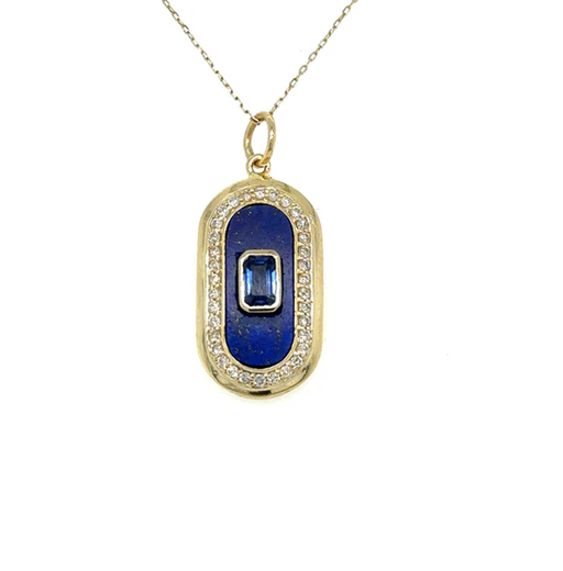 14KT YELLOW GOLD LAPIS PENDANT WITH SAPPHIRE AND DIAMONDS