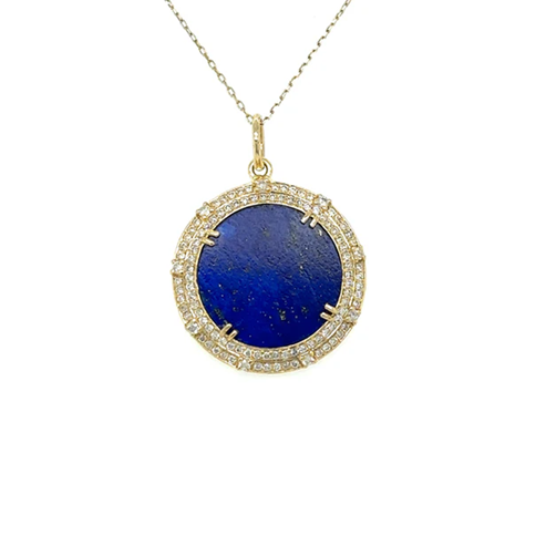14KT YELLOW GOLD LAPIS PENDANT WITH DIAMONDS