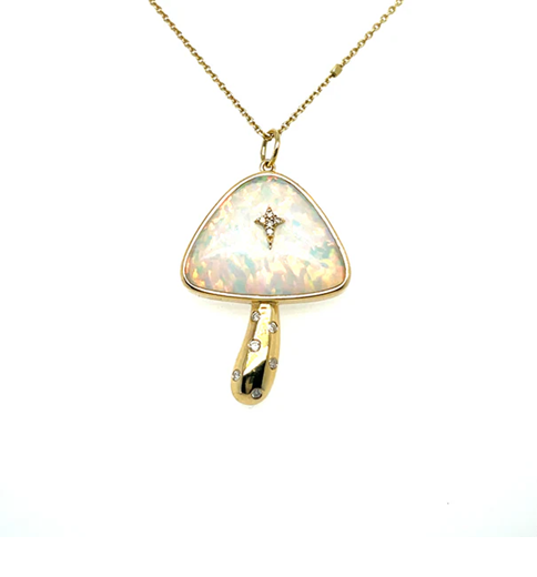 14KT YELLOW GOLD OPAL MUSHROOM PENDANT WITH DIAMONDS