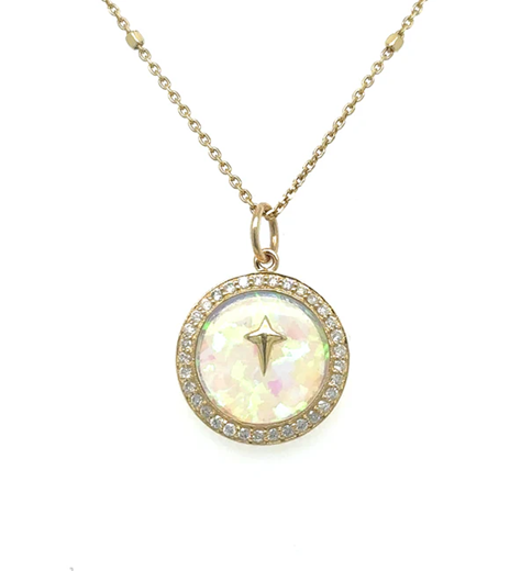 14KT YELLOW GOLD OPAL PENDANT WITH DIAMONDS