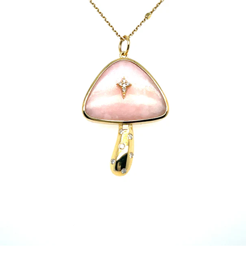 14KT YELLOW GOLD OPAL MUSHROOM PENDANT WITH DIAMONDS