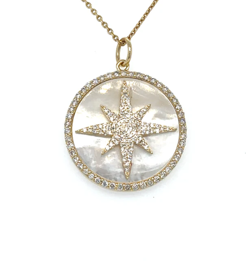 14KT YELLOW GOLD MOTHER OF PEARL PENDANT WITH DIAMONDS