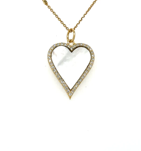 14KT YELLOW GOLD MOTHER OF PEARL HEART PENDANT WITH DIAMONDS
