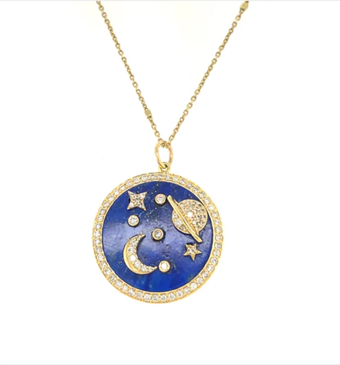 14KT YELLOW GOLD LAPIS STONE WITH DIAMONDS PLANET PENDANT